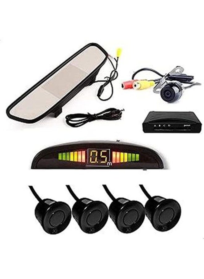 CAR PARKING SECURITY SYSTEM - 4 X SENSORS, CAMERA, LED DISTANCE INDICATOR AND LCD MIRROR MONITOR